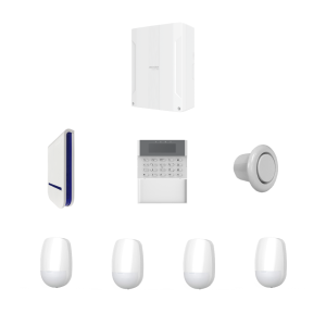 Hikvision AX-Hybrid-Pro-Alarm-KIT-2 -> Wired Intrusion Alarm Kit -> Includes -> 1 * DS-PHA64-LP/NP Hybrid IP Wired Alarm Panel + 1* DS-PK1-LRT-HWB Wired Keypad + 4* DS-PDP18-EG2 Wired PIRs + 1* EC-Siren Wired External Strobe Siren + 1* PS209-R Wired Indoor Siren