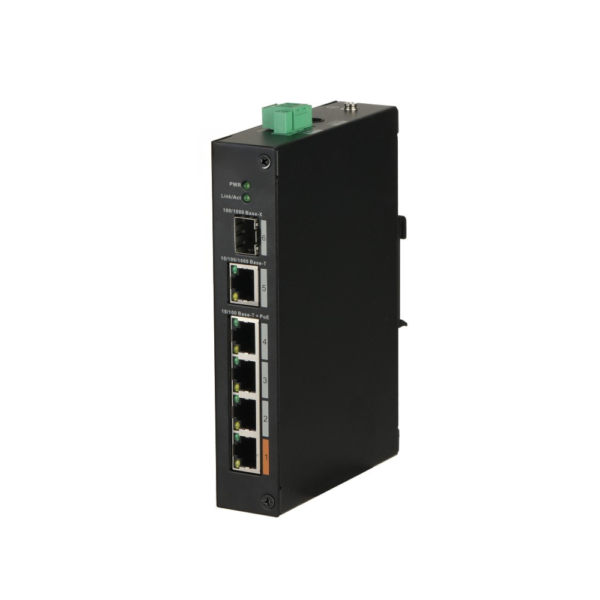 D-Tech DH-PFS3106-4ET-60 Unmanaged Hardened Network PoE Switch with 4 * FE PoE Ports + 1 * GbE Uplink Port + 1 * SFP Slot - 60w PoE Power - 250m Long Distance PoE Support - PoE Watchdog