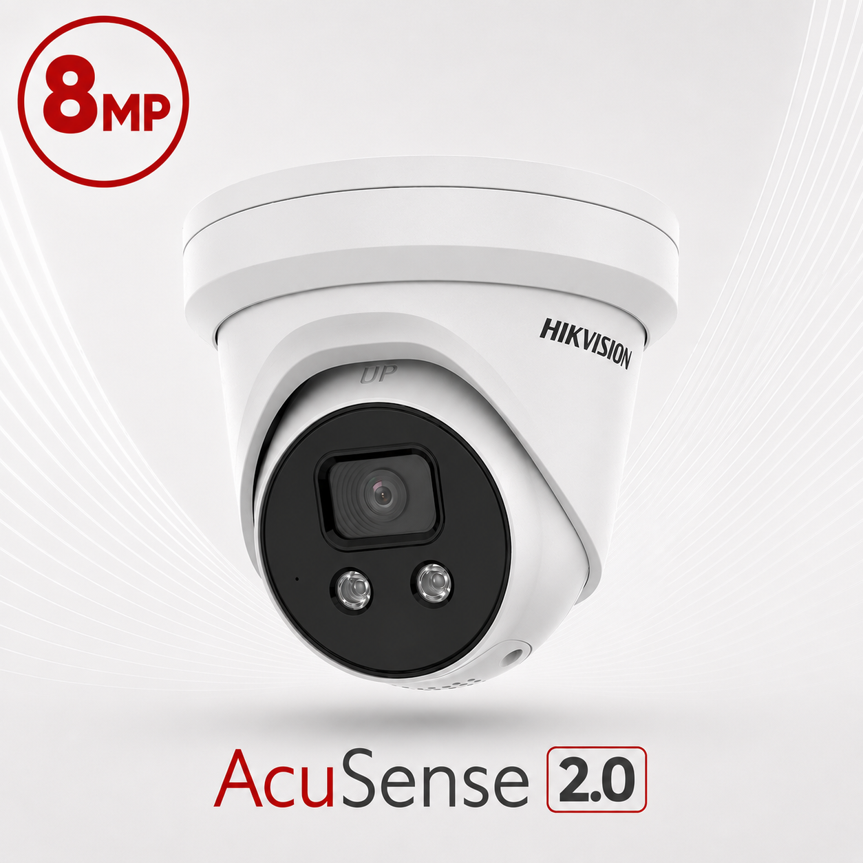 Hikvision DS-2CD2386G2-ISU/SL-2.8MM AcuSense Gen2 H265 4K 8MP PoE IP EXIR (30m) 120dB True-WDR Darkfighter-Powered Low-light (0.003 Lux Colour) Weatherproof Eyeball Turret Camera with 2.8mm Fixed Lens, with Built-in Audio Mic + Strobe Light + Audio Alarm Siren + Speaker
