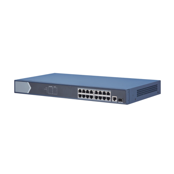 Hikvision DS-3E0518P-E L2-Managed 1U Rackmount Gigabit Network PoE Switch with 16* GbE PoE Ports + 1* GbE Uplink Port + 1* SFP Slot - 230W PoE Power Output