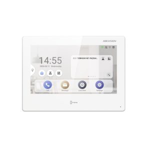 Hikvision DS-KH9510-WTE1 Android PoE IP Video Intercom Indoor Touchscreen Display Monitor – 7″ (7-Inch) Size – PoE Powered OR 12VDC Powered – Built-in WLAN - White Frame