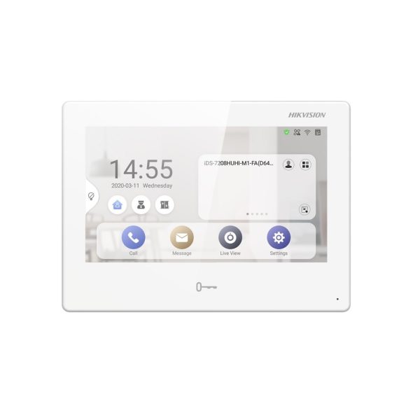 Hikvision DS-KH9510-WTE1 Android PoE IP Video Intercom Indoor Touchscreen Display Monitor – 7″ (7-Inch) Size – PoE Powered OR 12VDC Powered – Built-in WLAN - White Frame