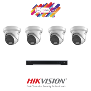 Hikvision HIKCV4MPIPCCTVKIT2 4MP ColorVu IP CCTV Kit with 1 * DS-7608NI-M2/8P-4TB NVR + 4 * DS-2CD2347G3-LIS2UY/SL-2.8MM 4MP Smart Hybrid Light Active-Deterrence IP Turret Cameras