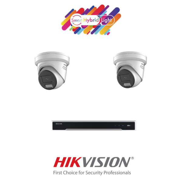 Hikvision HIKCV8MPIPCCTVKIT1 8MP ColorVu IP CCTV Kit with 1 * DS-7604NI-M1/4P-4TB NVR + 2 * DS-2CD2387G3-LIS2UY/SL-2.8MM ColorVu 3.0 4K 8MP Smart Hybrid Light Active-Deterrent IP Turret Cameras