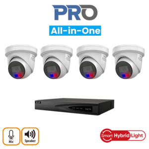 HiLook HLPROAIO6MPIPCCTVKIT2 6MP All-In-One IP CCTV Kit with -> 1 * NVR-104MH-K/4P NVR (Without HDD) + 4 * IPC-T269H-MU/SL-2.8MM All-In-One 6MP IP Turret Cameras