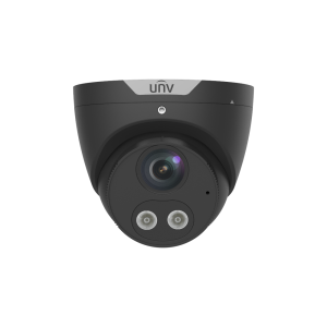 Uniview IPC3618SB-ADF28KMC-I0-BK Prime-Series Tri-Guard Active-Deterrence AI (Artificial Intelligence - Human / Vehicle based Alerts) H265 4K 8MP PoE IP EXIR (30m) Warm-White-Light (30m) 120dB True-WDR Ultra-Low-Light (0.003 Lux Colour) Weatherproof Eyeball BLACK Turret Camera with 2.8mm Fixed Lens - with Built-in Audio Mic + Speaker + Strobe + Siren