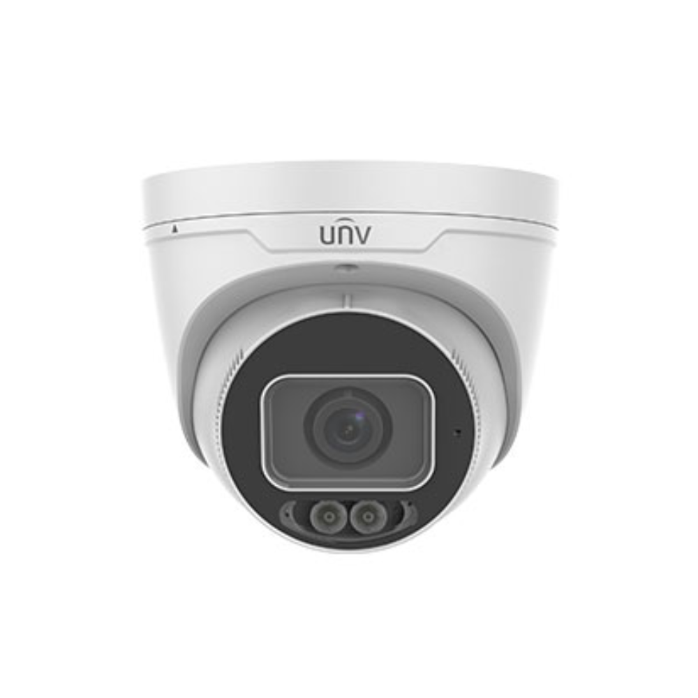 Uniview IPC3634SE-ADF40K-WL-I0 Prime-series ColorHunter AI (Artificial Intelligence - Human / Vehicle based Alerts) H265 4MP PoE IP Warm-White-Light (30m) 120dB True-WDR Ultra-Low-Light (0.0005 Lux Colour) Full Colour Weatherproof Eyeball Turret Camera with 4mm Fixed Lens - with Built-in Audio Mic + Audio & Alarm In/Out - 103° Horizontal Wide Angle FoV