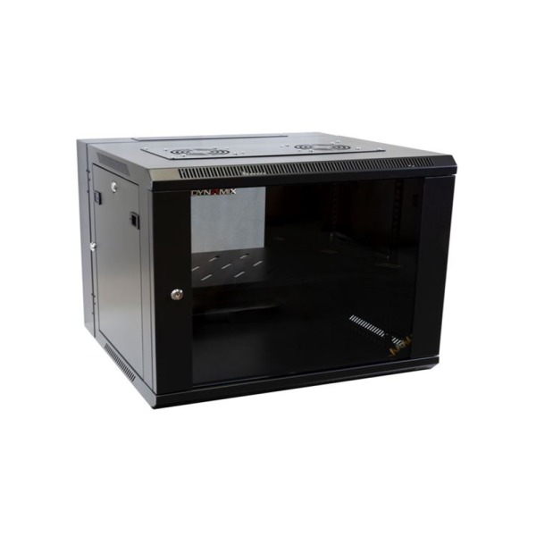 Dynamix RSFDS9 9RU Universal Swing Wall Mount Cabinet - Lockable Glass Front Cover - 600 x 550 x 501mm - Black Colour Cabinet