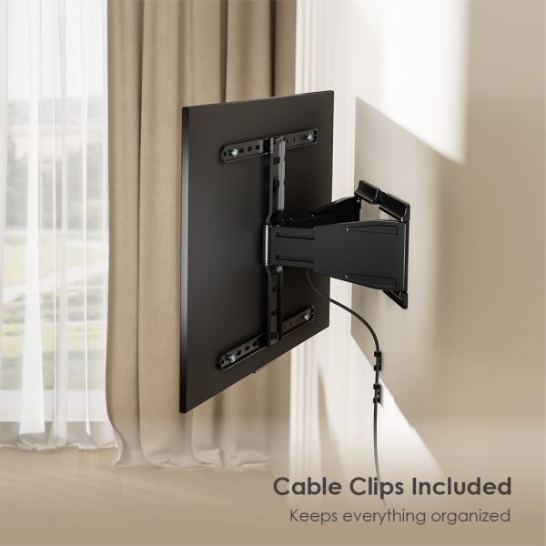 Brateck LPA79-464 Full Motion Ultra-Slim TV Wall Mount Bracket. VESA Support up to 600x400. Profile 19.5-250mm. Bubble Level Included. Tilt 7 Swivel. Max Load 50Kgs. Matte Black Colour