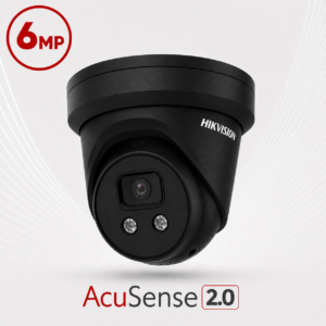 Hikvision DS-2CD2366G2-IU-BLK-2.8MM AcuSense Gen 2 H265 6MP PoE IP Darkfighter-Powered Low-Light (0.003 Lux) EXIR (30m) 120dB True-WDR Weatherproof BLACK Eyeball Turret Camera with 2.8mm Fixed Lens, with Built-in Audio Mic