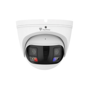 Raysharp RS-CH346N6DSE-HL-LW28PW Pro-series 4K 8MP PoE IP Dual-Light (25m IR + 15m White-Light) Dual-Sensor Splicing Full-Colour Weatherproof Eyeball Turret Camera - 180° Ultra-Wide-Angle - Built-in Mic + Speaker - 2-Way Audio