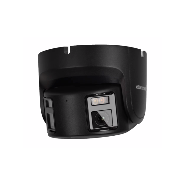 Hikvision DS-2CD2387G2P-LSU/SL-BLK Pro-series Panoramic Dual-Sensor ColorVu AcuSense Gen 2 Deep-Learning AI (Artificial Intelligence) H265 4K 8MP PoE IP White-Light (30m) 130dB True-WDR Active-Deterrence Weatherproof BLACK Eyeball Turret Camera with 180° Ultra-Wide-Angle View- Built-in Audio Mic + Speaker + Strobe + Siren - Alarm In/Out and Audio Line In/Out