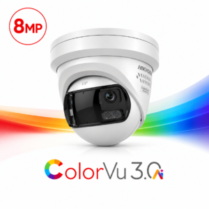 Hikvision DS-2CD2387G3P-LIS2UY/SL H265 4K 8MP Panoramic 180° Degree Ultra-Wide-Angle ColorVu Smart-Hybrid-Light (30m IR + 30m White-Light) 130dB True-WDR Weatherproof Eyeball Turret Camera - Built-in Strobe + Siren + 2-Way Audio (Mic + Speaker) - NEMA 4x Anti-Corrosion