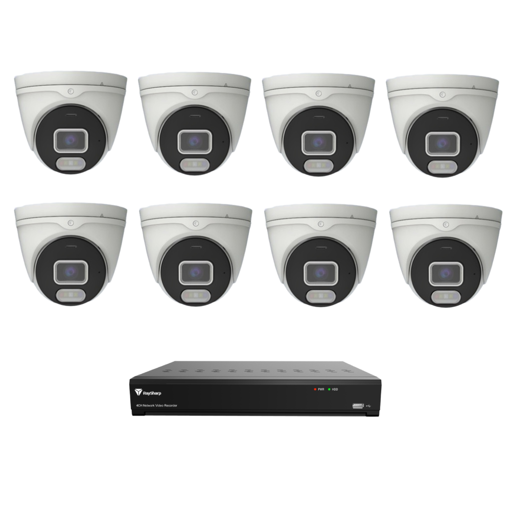 Raysharp RS5MPIPCCTVKIT5 5MP IP CCTV Kit # 5 with 1 * RS-N2316GR-EHL-EP 16-CH NVR (without HDD) + 8 * RS-CH356M4MJG-HALTF-LFW28PW 5MP All-in-One IP Turret Cameras