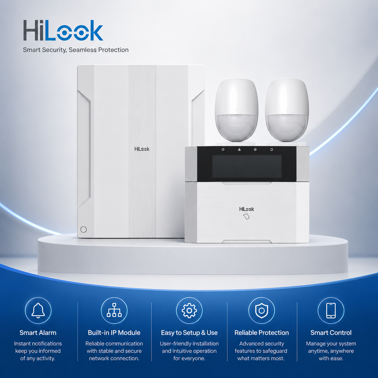 HiLook HA-ALARM-KIT1 -> Wired Intrusion Alarm Kit -> Includes -> 1 * HA-ALARM-P48 Hybrid Wired Alarm Panel (Built-in IP Module) + 1 * HA-ALARM-KP Wired Alarm Keypad + 2 * HA-ALARM-PIR1 Wired Detectors - Works With Hik-connect App