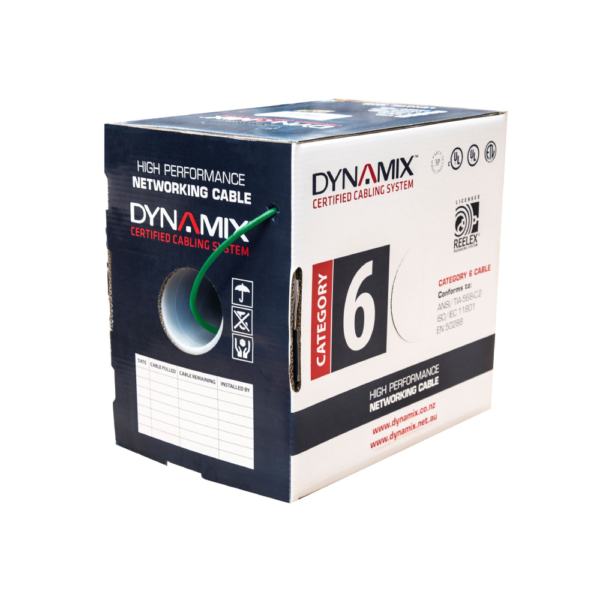 Dynamix C-C6-SLD24-GREEN 305m CAT6 GREEN UTP SOLID Cable Roll, 250MHz, 24AWG x 4P, PVC CM UL Rated Jacket - Supplied on Plastic Reel in Pull Box