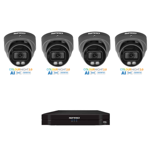 SPRO SPRODG6MPIPKIT2 6MP IP CCTV KIT - Includes 1 * DHIPNVR08-A6-V2 NVR (without HDD) + 4 * DHIPD60/28LRG-M 6MP PoE IP Dual-Light AI SMD Turret Cameras