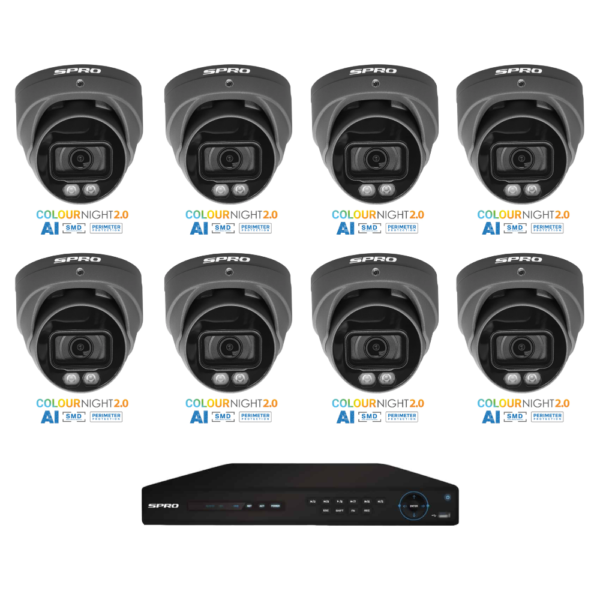 SPRO SPRODG6MPIPKIT3 6MP IP CCTV KIT - Includes 1 * DHIPNVR16-A8 NVR (without HDD) + 8 * DHIPD60/28LRG-M 6MP PoE IP Dual-Light AI SMD Turret Cameras