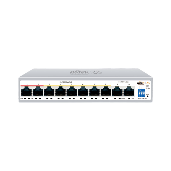 Wi-Tek WI-PCES210G Cloud Easy Smart 250m PoE Switch with 8 * FE PoE Ports + 2 * GbE Uplink Ports - 100w Total PoE Power - Supports Extend Mode - Can be Cloud Managed on Wi-Tek Cloud Platform
