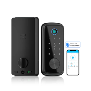 iSecure T1-TT-BLE-DB-BN Battery-Powered Smart-Lock - Deadbolt - Access by TTLock App, Fingerprint, Keypad, Mifare - Black Colour - Suitable for Door Thickness 35~55mm