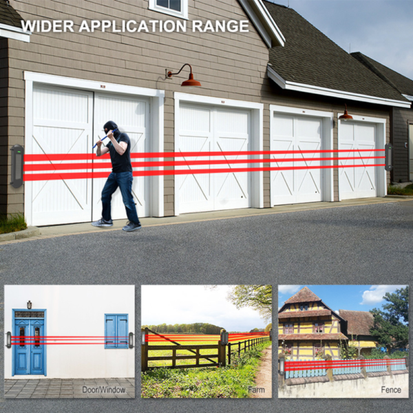 iSecure WDA-Q3-MFR-KIT Wireless Driveway Alarm Kit - Includes 2 * Solar-Powered Wireless Beam Detectors + 1 * 4-Channel Wireless Receiver - 100m Sensor Detection Range - 800m Wireless Transmission Range