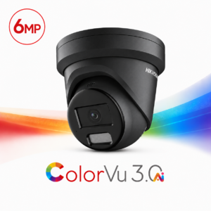 Hikvision DS-2CD2367G3-LIS2UY/SL-BLK-2.8MM ColorVu 3.0 AcuSense 3.0 Active-Deterrence Deep-Learning AI (Artificial Intelligence) 6MP PoE IP Smart Hybrid Light (30m IR + 30m White-Light) 130dB True-WDR Weatherproof Eyeball Turret Camera with 2.8mm Fixed Lens - Built-in Audio Mic + Speaker + Strobe + Siren - 108.8° Horizontal Field of View