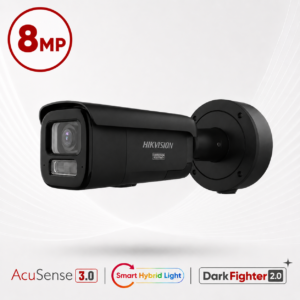 Hikvision DS-2CD3687G3-LIZSUY/SL-BLK Ultra-series Active-Deterrence Deep-Learning AI (Artificial Intelligence) 4K 8MP PoE IP Smart Hybrid Light (60m IR + 60m White-Light) 130dB AWDR Weatherproof Bullet Camera with 2.7~13.5mm Motorized Zoom Lens - Built-in Audio Mic + Speaker + Strobe + Siren - NEMA4X Anti-corrosion Coating