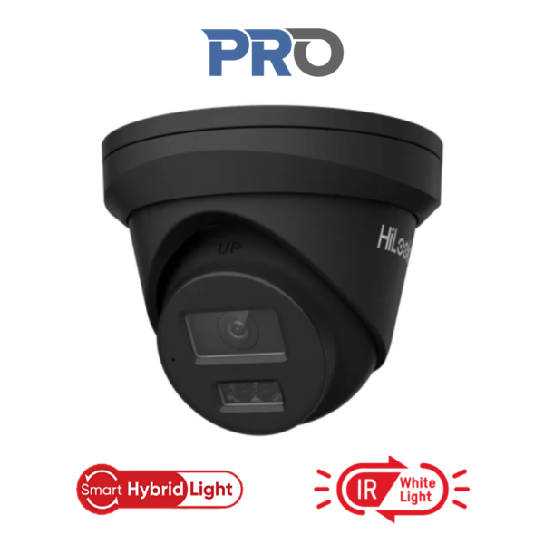 HiLook IPC-T363H-MU-BLK-2.8MM Pro-series AcuSense / IntelliSense H265 6MP PoE IP Smart-Hybrid-Light (30m IR + 30m White-Light) Full-Colour 120dB True-WDR Weatherproof Eyeball Turret Camera with 2.8mm Fixed Lens - 119.6° Wide Angle View - Built-in Audio Mic