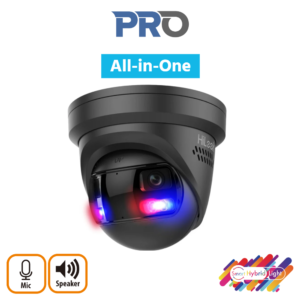 HiLook IPC-T289PH-MU/SL-BLK AI H265 4K 8MP Smart-Hybrid-Light (30m IR + 30m White-Light) Full-Colour 120dB True-WDR Low-Light (0.005 Lux Colour) Active-Deterrence (Strobe + Siren) Weatherproof Black Eyeball Turret Camera with 180° Ultra-Wide-Angle View - Built-in Mic + Speaker