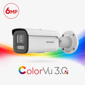 Hikvision DS-2CD2T67G3-LIS2UY/SL-2.8MM ColorVu 3.0 AcuSense 3.0 Active-Deterrence Deep-Learning AI (Artificial Intelligence) 6MP PoE IP Smart Hybrid Light (60m IR + 60m White-Light) 130dB True-WDR Weatherproof Bullet Camera with 2.8mm Fixed Lens - Built-in Audio Mic + Speaker + Strobe + Siren - 108.8° Horizontal Field of View