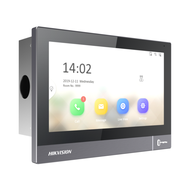 Hikvision DS-KH8381-WTE1/Flush PoE IP Video Intercom Indoor Touchscreen Display Monitor – Flush-Mount / Recess-Mount / In-Wall-Mount - 7″ (7-Inch) Size – PoE Powered OR 12VDC Powered – Built-in WLAN - Black & Silver Frame