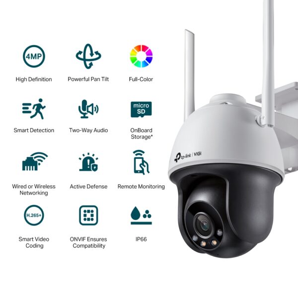 TP-Link VIGI C540-W EasyCam Series 4MP AI Smart-Dual-Light (30m IR + 30m White-Light) Full-Colour Wireless IP Weatherproof PT (Pan + Tilt) Auto-Tracking Camera with 4mm Fixed Lens - 2-Way Audio + Active-Deterrence