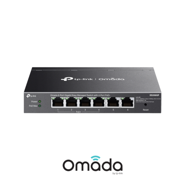 TP-Link Omada ES206GP 6-Port Gigabit Ethernet Easy Managed Network Switch with 4 * PoE+ Ports + 2 * GbE LAN Ports - 65w PoE Power Output - Centralized Cloud Management Via Web OR Omada App