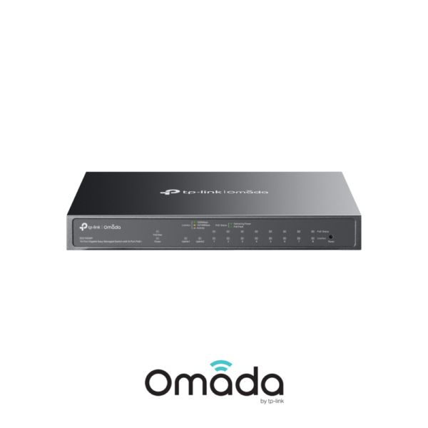 TP-Link Omada ES210GMP 10-Port Gigabit Ethernet Easy Managed Network Switch with 8 * PoE+ Ports + 1 * GbE LAN + 1 * SFP Slot - 123w PoE Power Output - Centralized Cloud Management Via Web OR Omada App