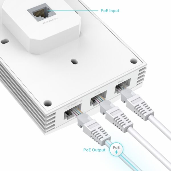 TP-Link Omada EAP655-Wall AX3000 Wall-Plate WiFi 6 Access Point - Dual-Band (5GHz + 2.4GHz) - Up To 3Gbps - PoE Input & PoE Output