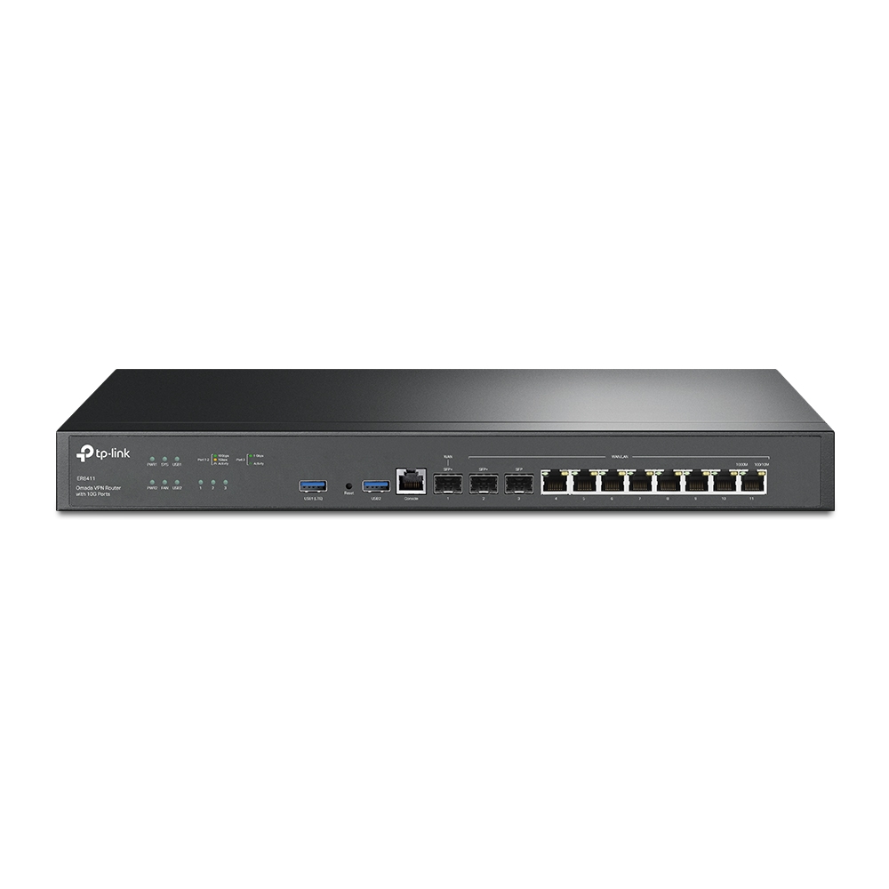 TP-Link Omada ER8411 Multi-Gigabit (10Gbps) Rackmount VPN Gateway / Router - 2 * 10Gbps SFP Slots (1 * WAN + 1 * WAN/LAN) + 10 * Gigabit WAN Ports