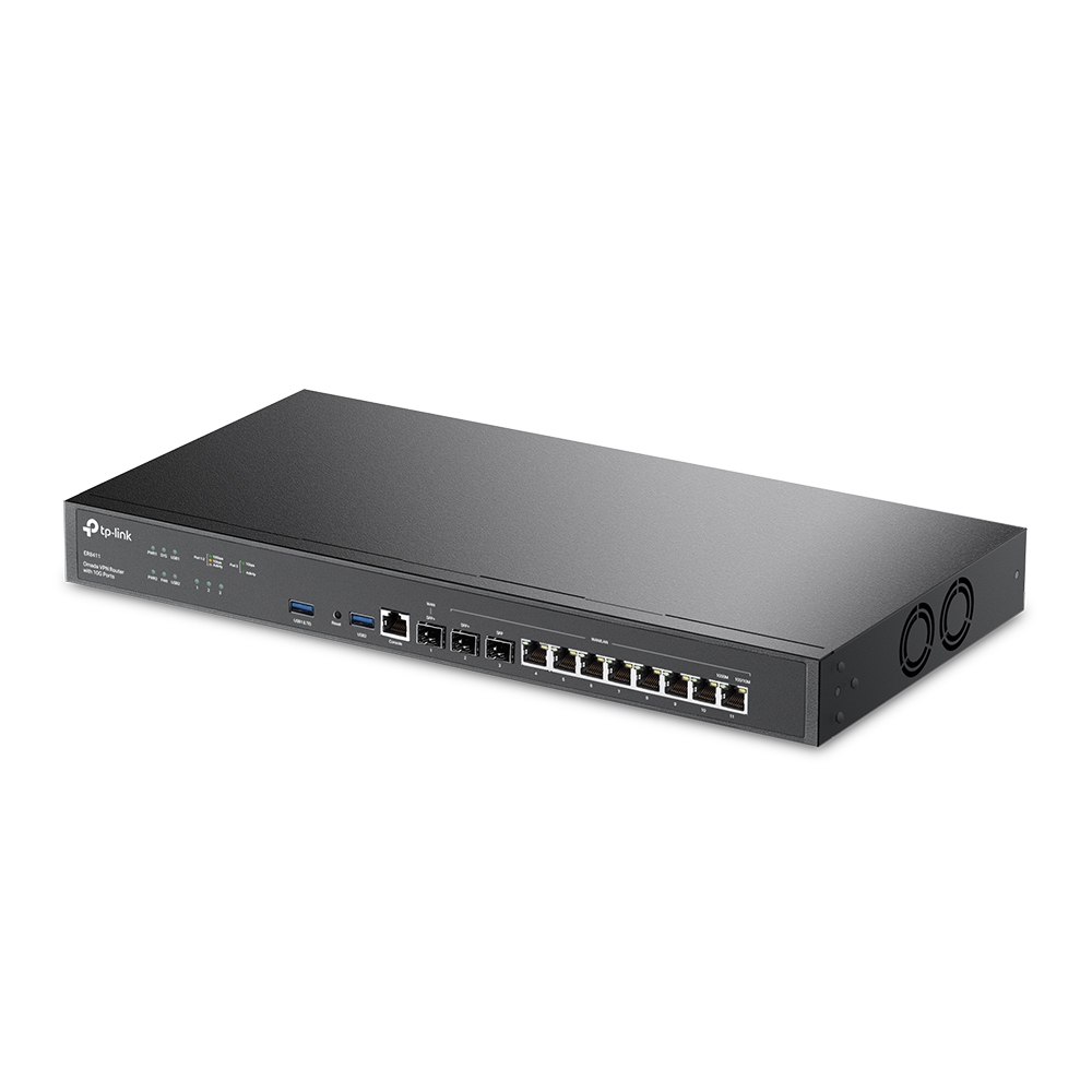 TP-Link Omada ER8411 Multi-Gigabit (10Gbps) Rackmount VPN Gateway / Router - 2 * 10Gbps SFP Slots (1 * WAN + 1 * WAN/LAN) + 10 * Gigabit WAN Ports