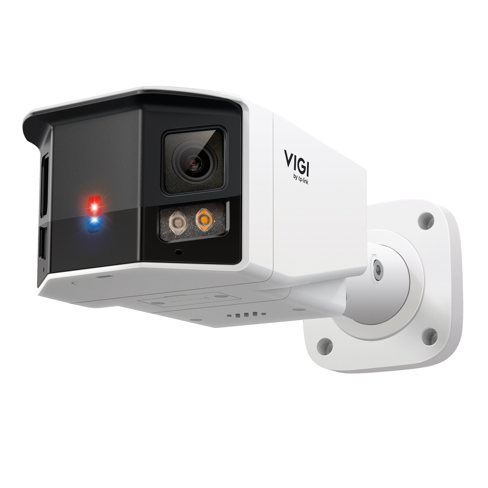 TP-Link VIGI InSight S385DPS H265 4K 8MP ColorPro Ultra-Low-Light Active-Deterrence AI PoE IP Smart-Dual-Light (IR & Warm White Light up to 50m) 120dB True-WDR Weatherproof Bullet Camera with 180° Panoramic View - Red & Blue Warning Lights - 2-Way Audio