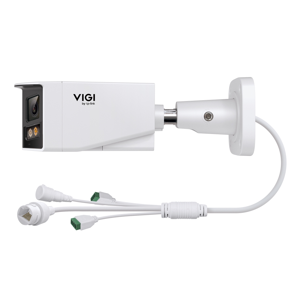 TP-Link VIGI InSight S385DPS H265 4K 8MP ColorPro Ultra-Low-Light Active-Deterrence AI PoE IP Smart-Dual-Light (IR & Warm White Light up to 50m) 120dB True-WDR Weatherproof Bullet Camera with 180° Panoramic View - Red & Blue Warning Lights - 2-Way Audio