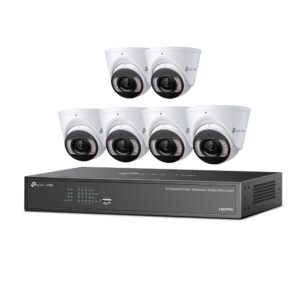 TP-Link VIGI NK8MP-T6425-2T CCTV Kit - Includes 1 * 8CH 8x PoE NVR with 2TB HDD + 6 * 4MP Smart-Dual-Light Full-Colour Active-Deterrence 2-Way Audio Weatherproof Eyeball Turret Cameras