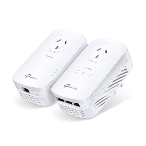 TP-Link TL-PA8033P-KIT AV1300 3-Port Gigabit Passthrough Powerline Starter Kit - Comes with 2* Units - Carries Data Over Electrical Line