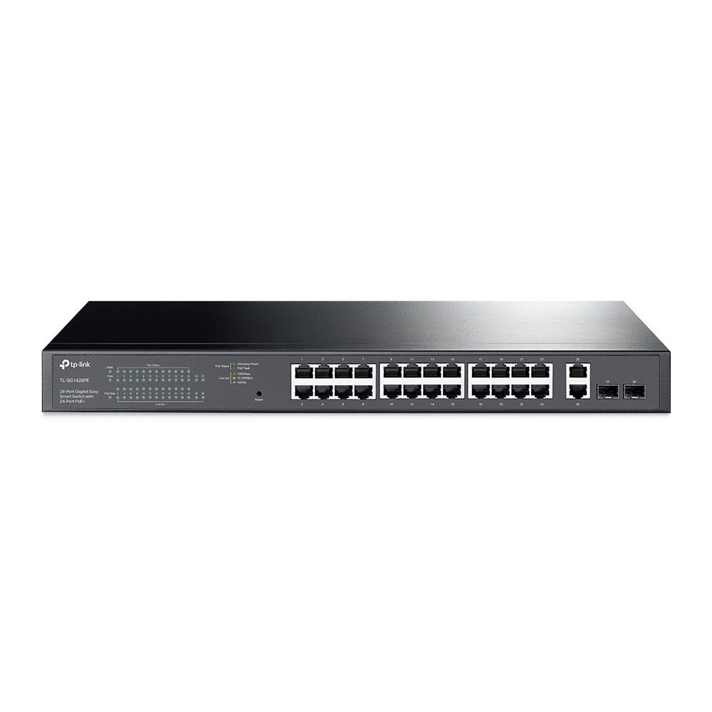 TP-Link TL-SG1428PE 28-Port Gigabit Ethernet Easy Smart Network PoE Switch with 24 * GbE PoE+ Ports + 2 * GbE LAN Ports + 2 * Combo SFP Slots - 250w PoE Power Output - Web-Management