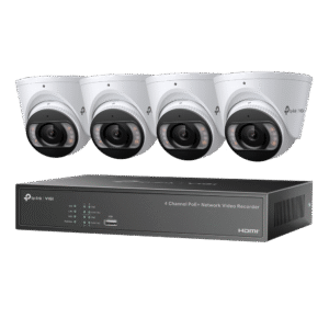 TP-Link VIGI NK4P-T4425-2T CCTV Kit - Includes 1 * 4CH 4x PoE NVR with 2TB HDD + 4 * 4MP Smart-Dual-Light Full-Colour Active-Deterrence 2-Way Audio Weatherproof Eyeball Turret Cameras