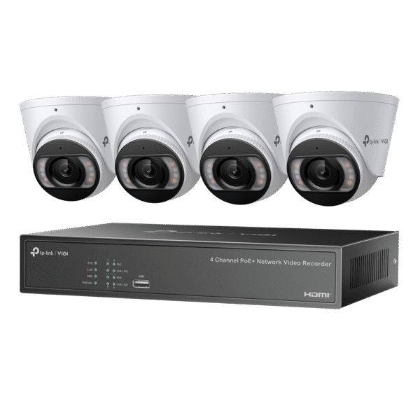 TP-Link VIGI NK4P-T4425-2T CCTV Kit - Includes 1 * 4CH 4x PoE NVR with 2TB HDD + 4 * 4MP Smart-Dual-Light Full-Colour Active-Deterrence 2-Way Audio Weatherproof Eyeball Turret Cameras