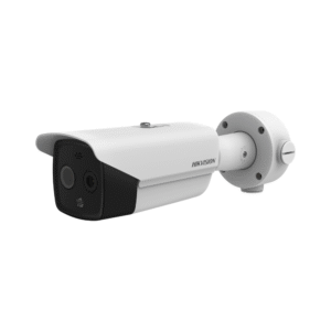 Hikvision DS-2TD2628T-3/QA HeatPro Series H265 Thermal & Optical Bi-spectrum Thermography Network Bullet Camera - AI Features - Deep Learning - 256 x 192 Thermal Resolution + 4MP Optical Resolution - 3.6mm Thermal Fixed Lens + 4.3mm Optical Fixed Lens - 30m IR + 30m White Light Range - Strobe + Siren - Supports Smoke Detection - Audio & Alarm Input / Output