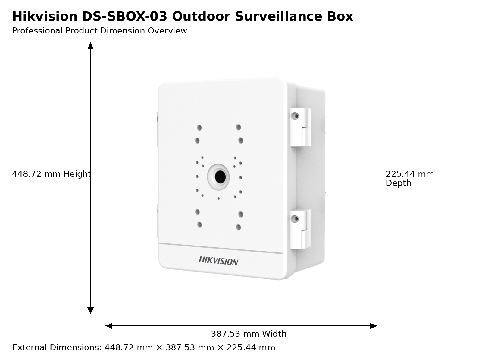 Hikvision DS-SBOX-03 Weatherproof Outdoor-rated Surveillance Box - Enclosure - Cabinet - Pole-Mount Design - External Dimensions: 448.72 mm × 387.53 mm × 225.44 mm