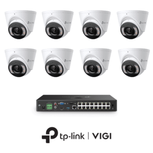 TP-Link VIGI InSight VIGIPROAIO8MPIPCCTVKIT4 – Includes 1 * VIGI NVR2016H-16MP (Without HDD) + 8 * VIGI InSight S485 4K 8MP Active-Deterrence AI Smart-Dual-Light Turret Cameras with 2-Way Audio
