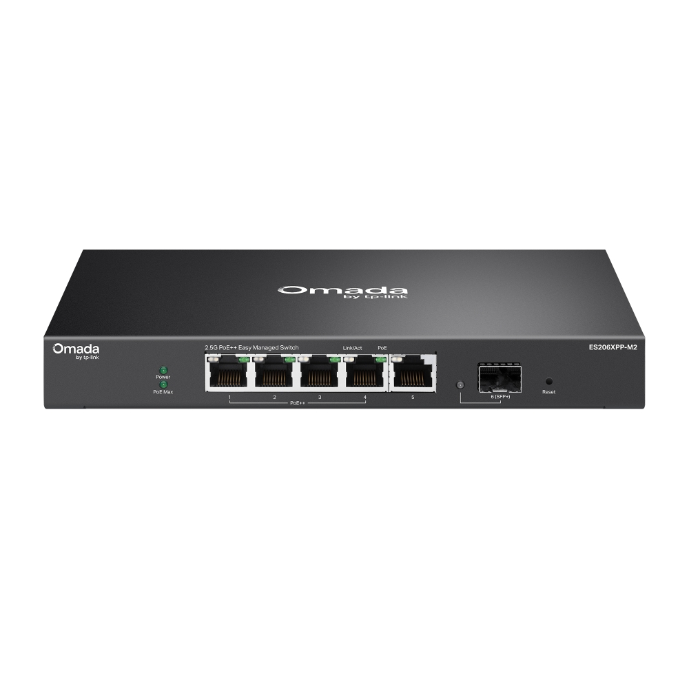 TP-Link Omada ES206XPP-M2 5-Port 2.5GBase-T Easy Managed PoE Switch with 4 * 2.5Gbps PoE++ Ports + 1 * 2.5Gbps Uplink Port + 1 * 10Gbps SFP Slot - 120w PoE Budget - Centralized Cloud Management Via Web OR Omada App