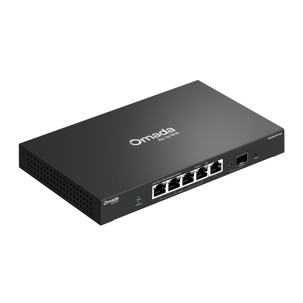 TP-Link Omada ES206XPP-M2 5-Port 2.5GBase-T Easy Managed PoE Switch with 4 * 2.5Gbps PoE++ Ports + 1 * 2.5Gbps Uplink Port + 1 * 10Gbps SFP Slot - 120w PoE Budget - Centralized Cloud Management Via Web OR Omada App