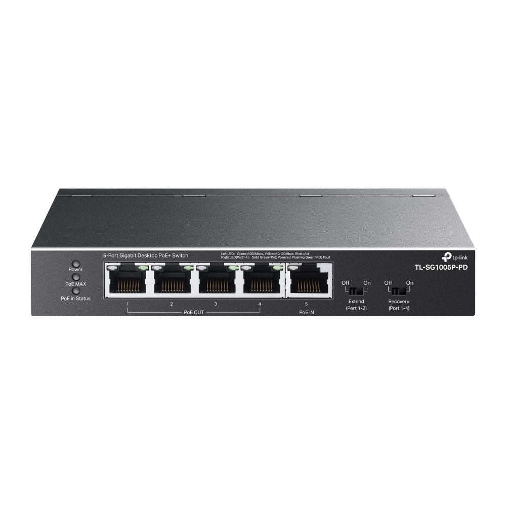 TP-Link TL-SG1005P-PD Gigabit PoE-Powered Unmanaged Network PoE Switch With 1 * PoE++ Input Port + 4 * 10/100/1000Mbps PoE Output Ports - Up To 66W PoE Power Output